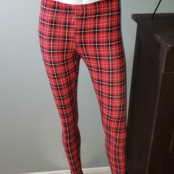 Red Plaid Leggings FPB108 - Picture 3 of 4